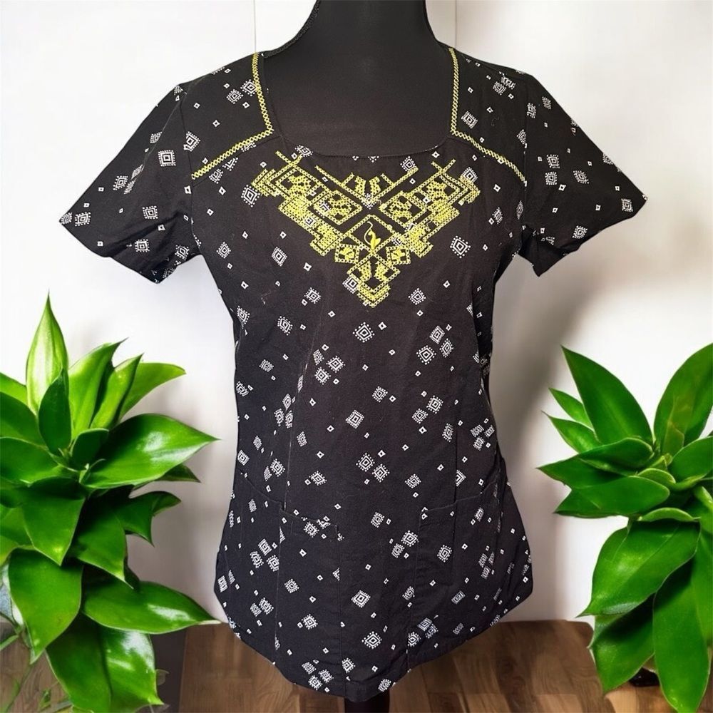 Baby Phat Vintage Black Graphic Embellished Cotton Blouse XS
